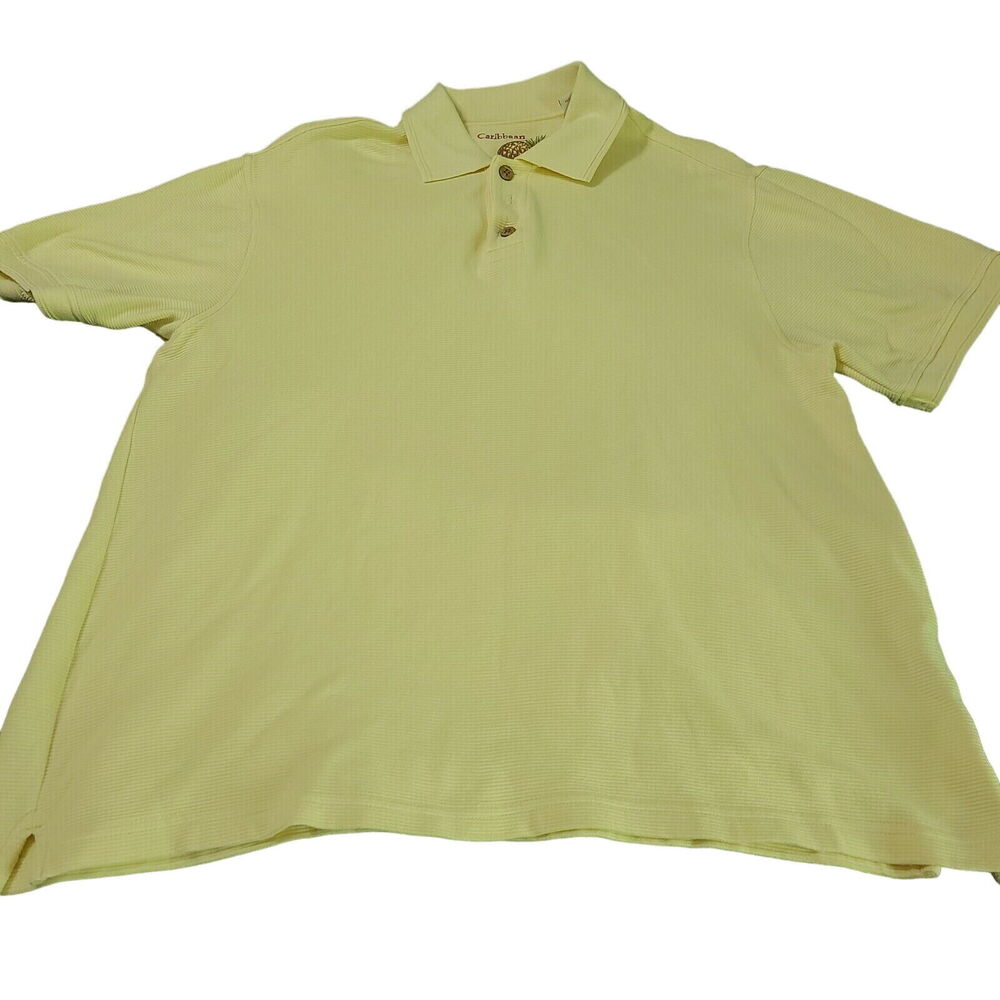 Caribbean Pineapple Mens Polo Yellow Size Medium Yellow Silk Blend Short Sleeve